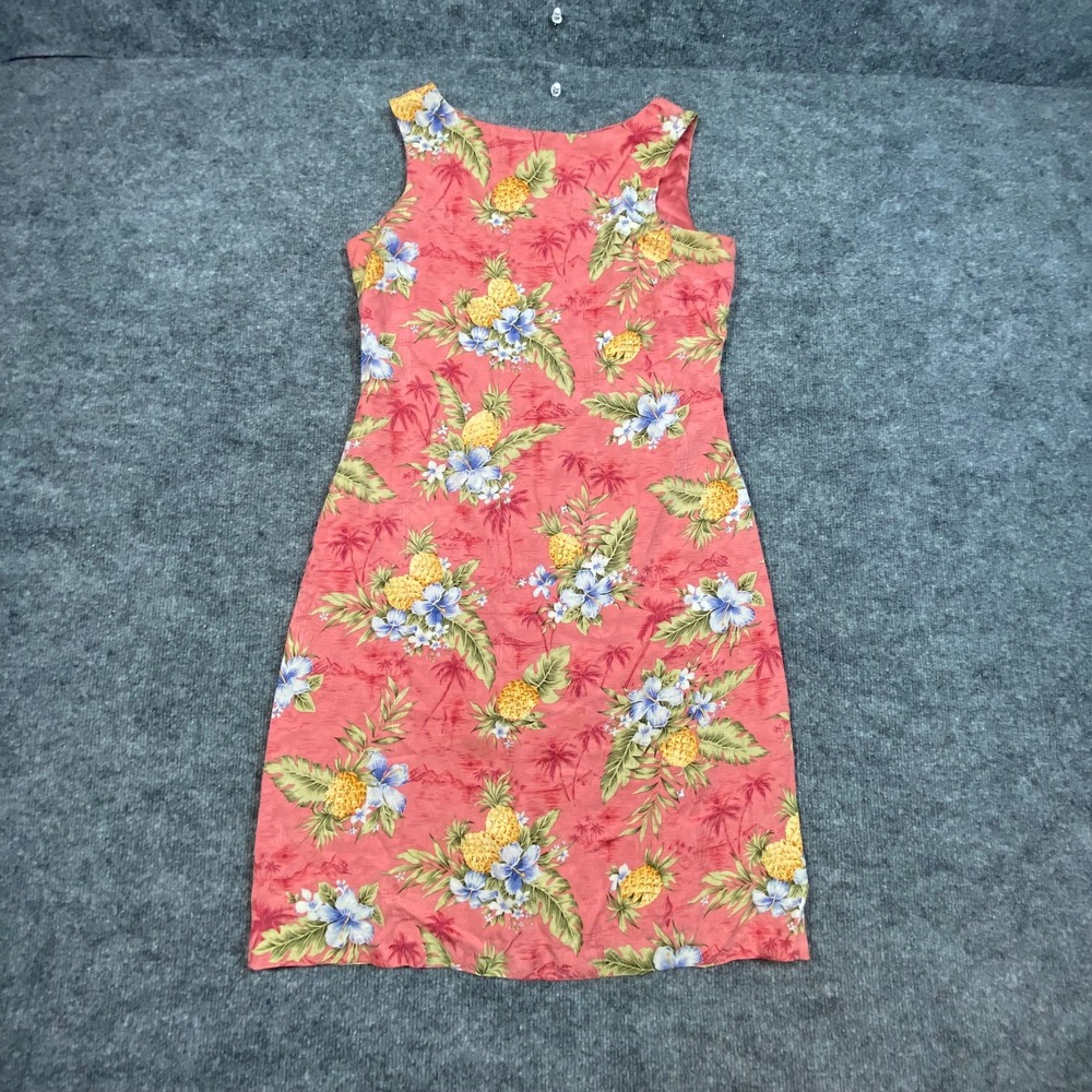 Tommy Bahama Womens 4 Silk Tropical Pineapple Hibiscus Sheath Dress Coral Pink